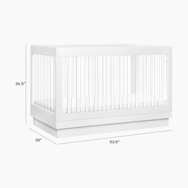 babyletto Harlow Acrylic 3-in-1 Convertible Crib with Toddler Bed Conversion Kit - White With White Base And Acrylic Slats.
