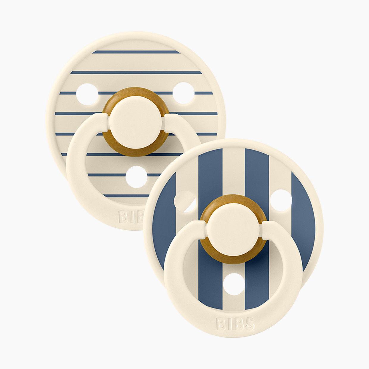 BIBS Studio Pin Colour Natural Rubber Pacificier (2-pack) - Ivory Steel Blue, Size 1.