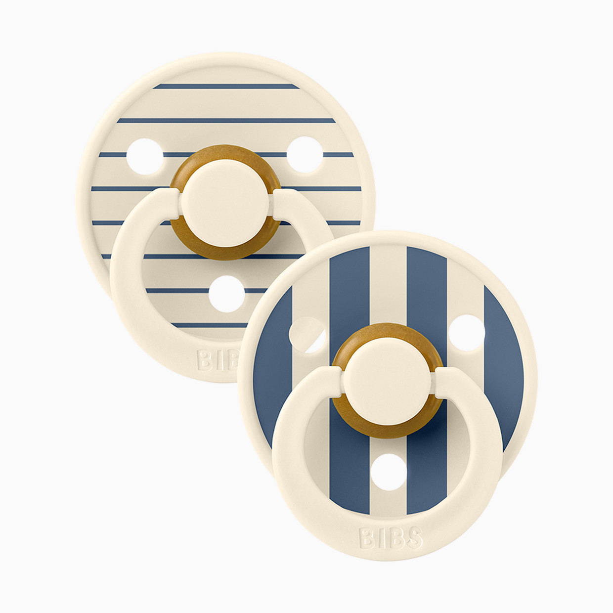 BIBS Studio Pin Colour Natural Rubber Pacificier (2-pack) - Ivory Steel Blue, Size 1.