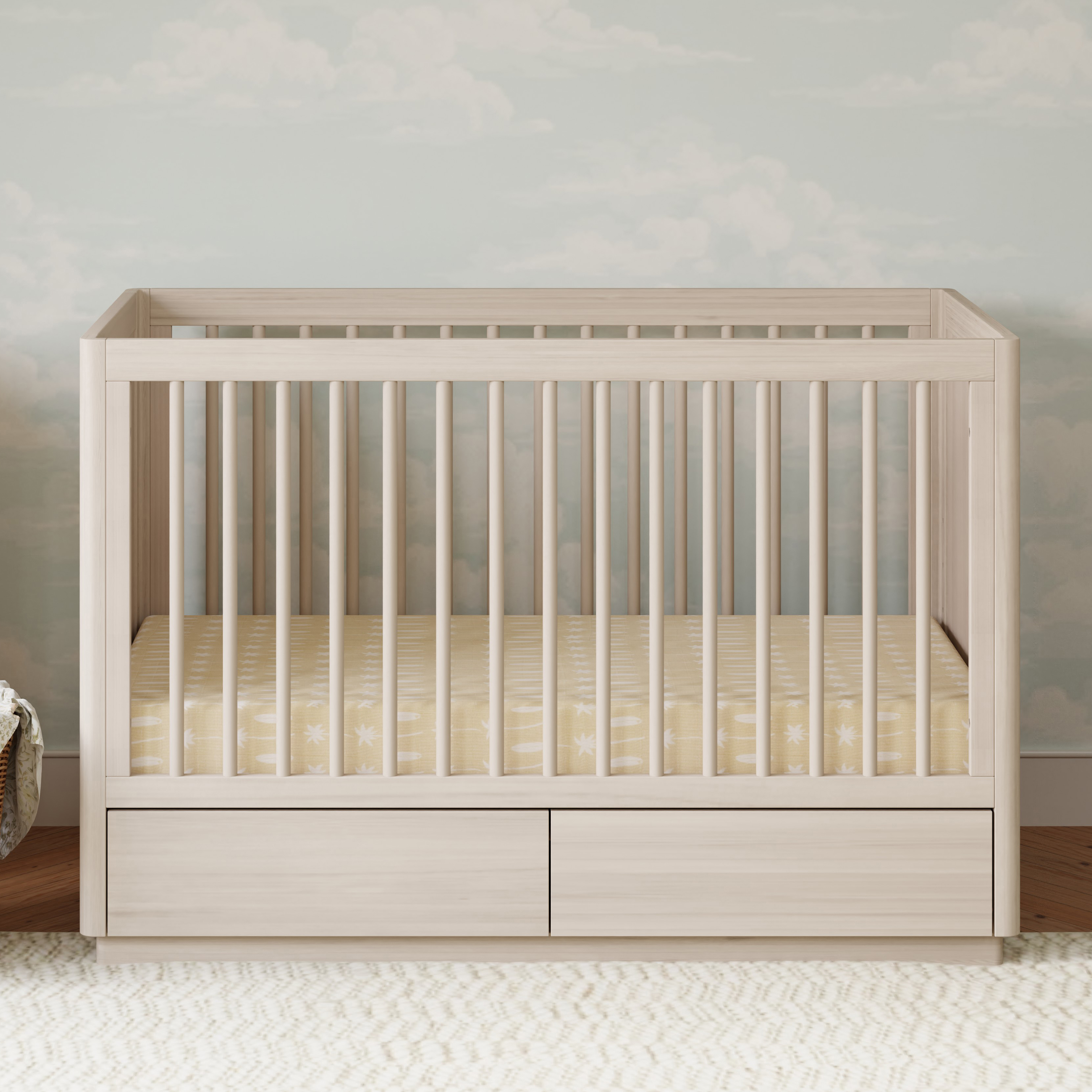 babyletto Bento 3-in-1 Storage Crib with Toddler Bed Conversion Kit - Washed Natural.