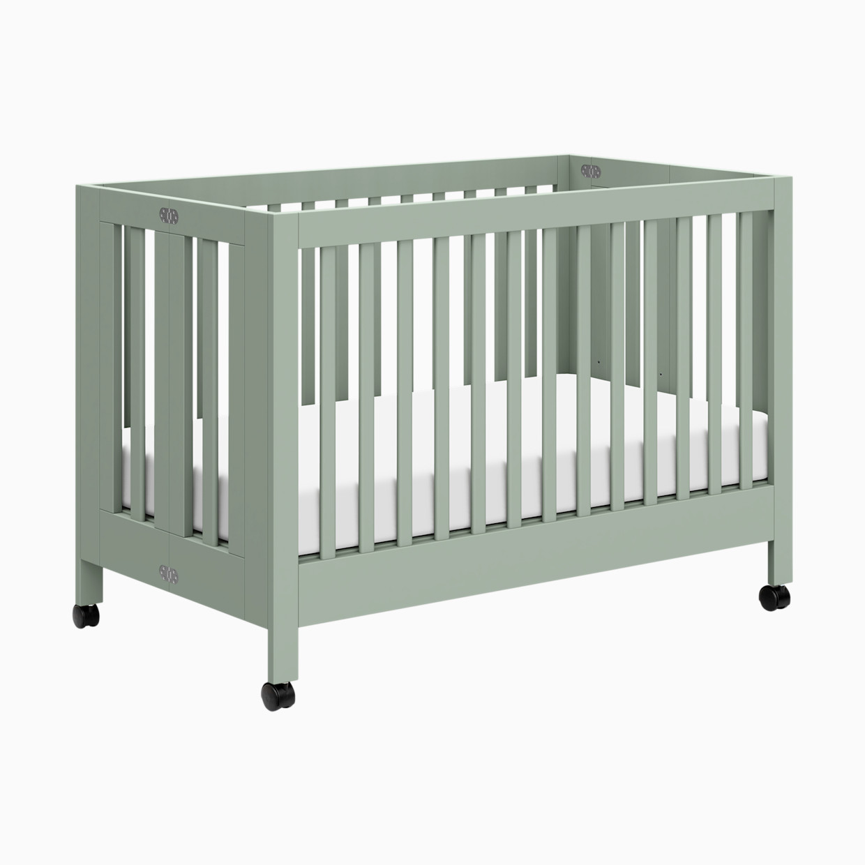 babyletto Maki Portable Folding Crib with Toddler Bed Conversion Kit - Light Sage.