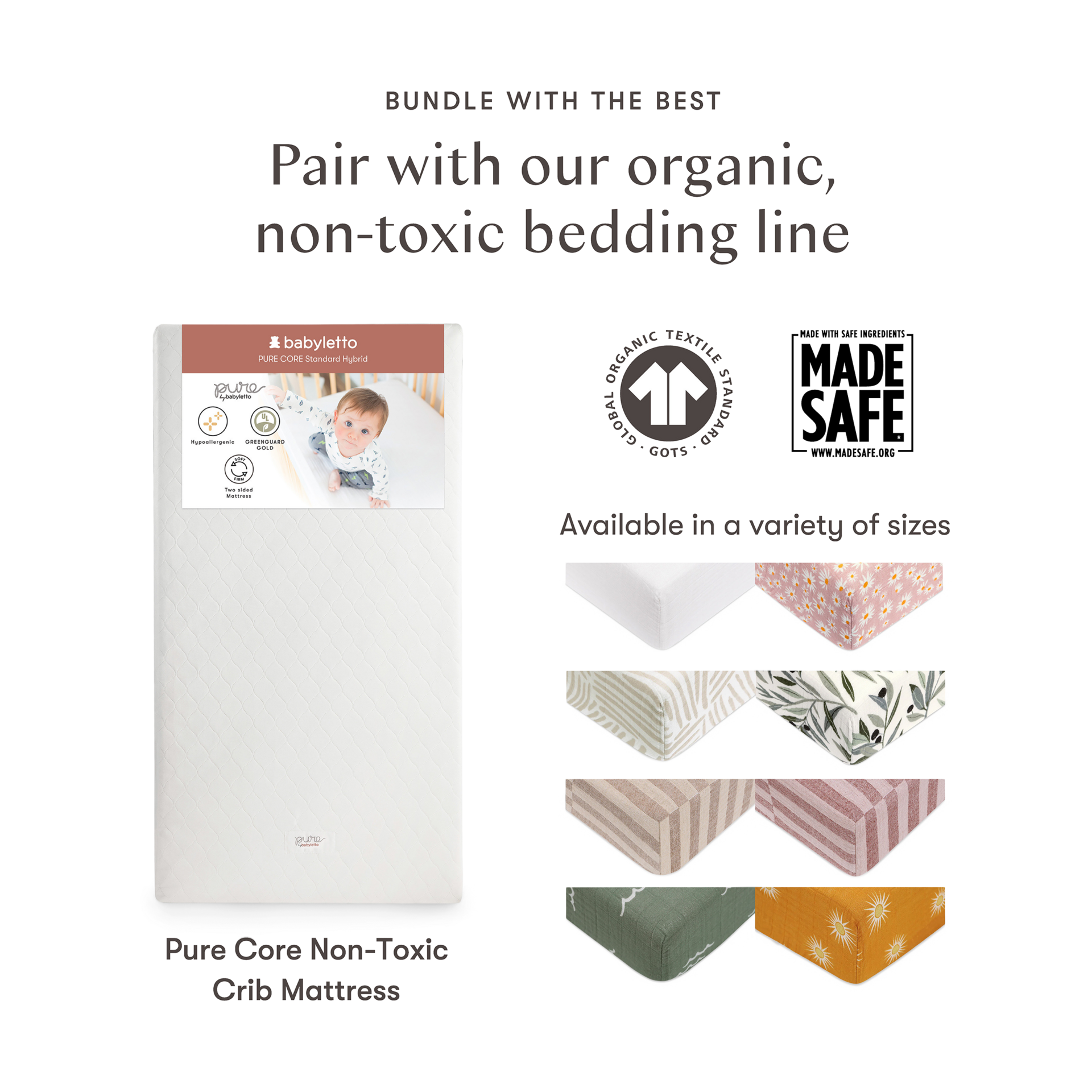 babyletto Mini Crib Size Pure Core Mattress with Hybrid Waterproof Cover.