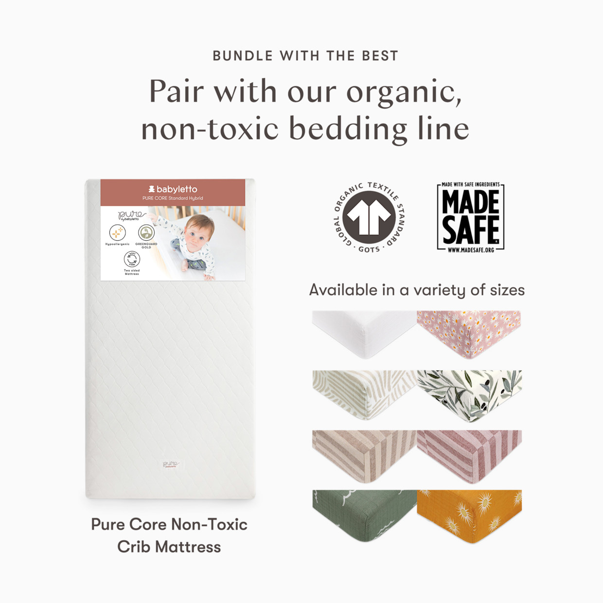 babyletto Mini Crib Size Pure Core Mattress with Hybrid Waterproof Cover.
