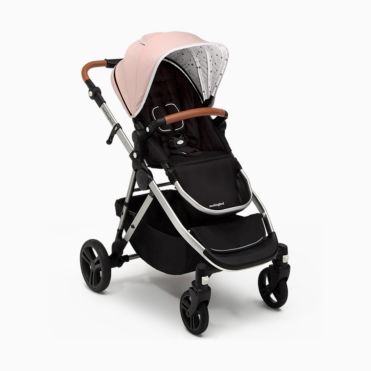 Mockingbird Single-to-Double Stroller 2.0 - Bloom/Watercolor Canopy With Penny Leather (2020).