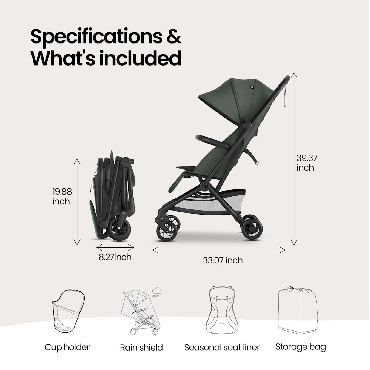 Mompush Velo Travel Stroller - Forest.