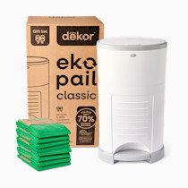 Diaper Dekor EKO Classic Diaper Pail Gift Set, White ONLY Eco-Friendly Diaper Pail Made with 70% Recycled Materials Comes with up to a Year's Supply Worth of Diaper Dekor Refills!