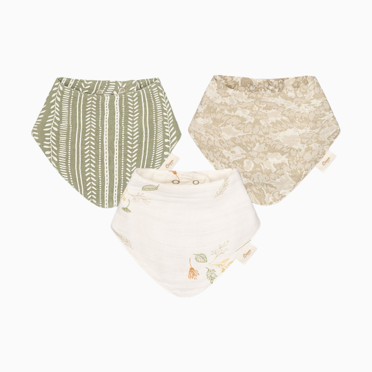 Crane Baby Cotton 4 Layer Muslin Bib Set (3 Pack) - Willow Ecru/Green.