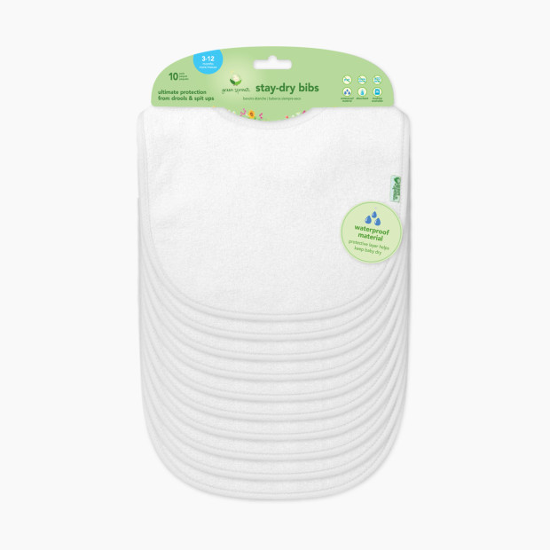 GREEN SPROUTS Stay-Dry Infant Bibs (10 Pack) - White.