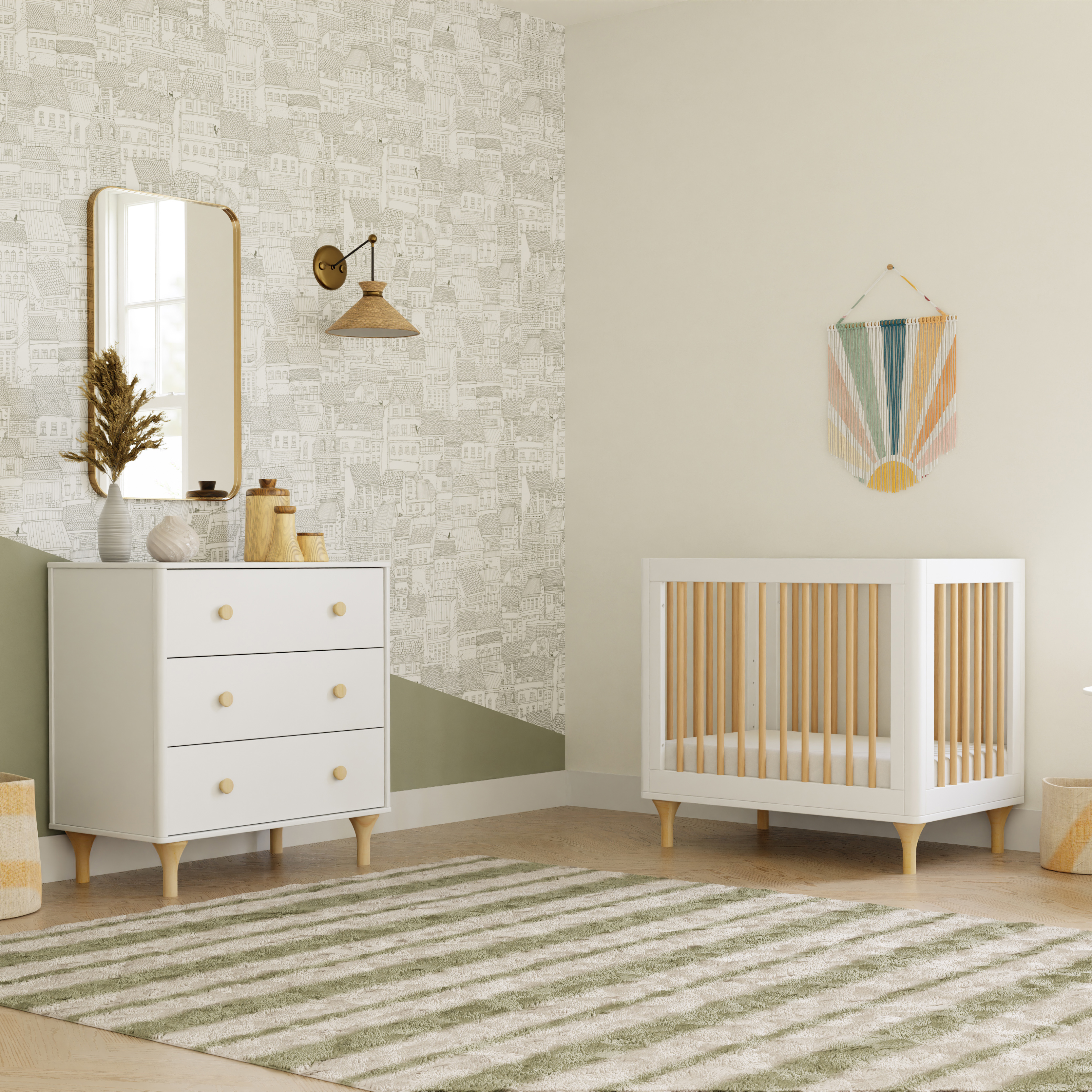babyletto Lolly 4-in-1 Convertible Mini Crib and Twin Bed with Toddler Bed Conversion Kit - White / Natural.