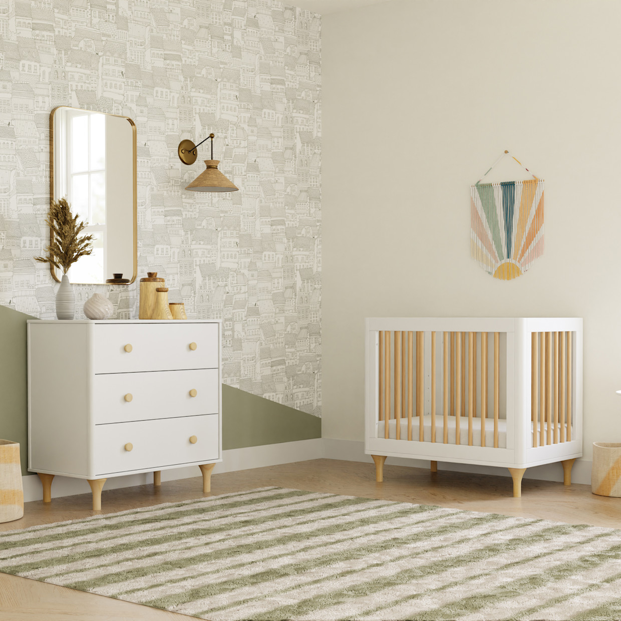 babyletto Lolly 4-in-1 Convertible Mini Crib and Twin Bed with Toddler Bed Conversion Kit - White / Natural.