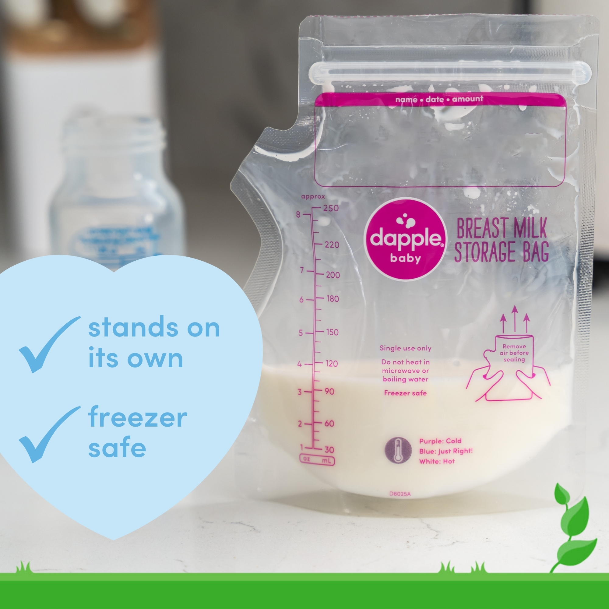 Dapple Temp-Sensing No-Leak Breast Milk Storage Bag with Easy Pour Spout - 100.
