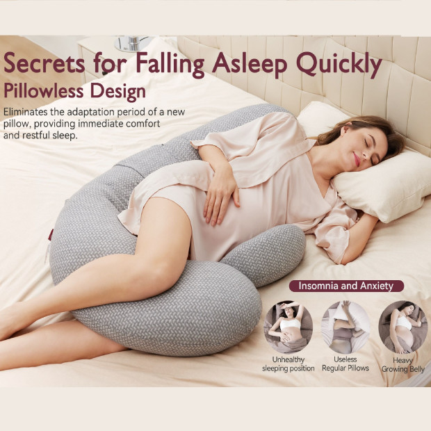 Momcozy F Shape Pregnancy Pillow with Air Layer Cover.