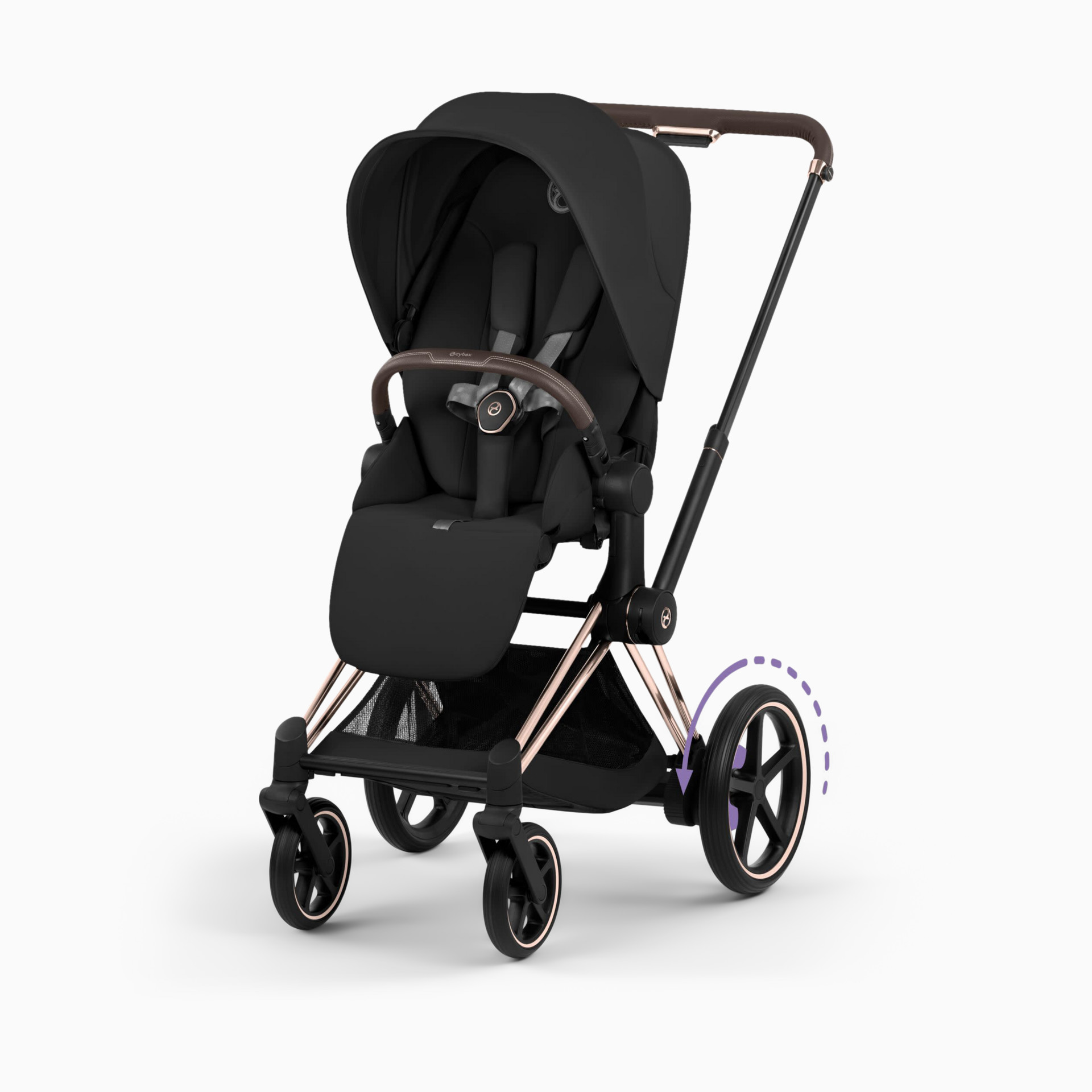 Cybex e-PRIAM Stroller - Matte Black Frame/Coconut Brown Lux Seat