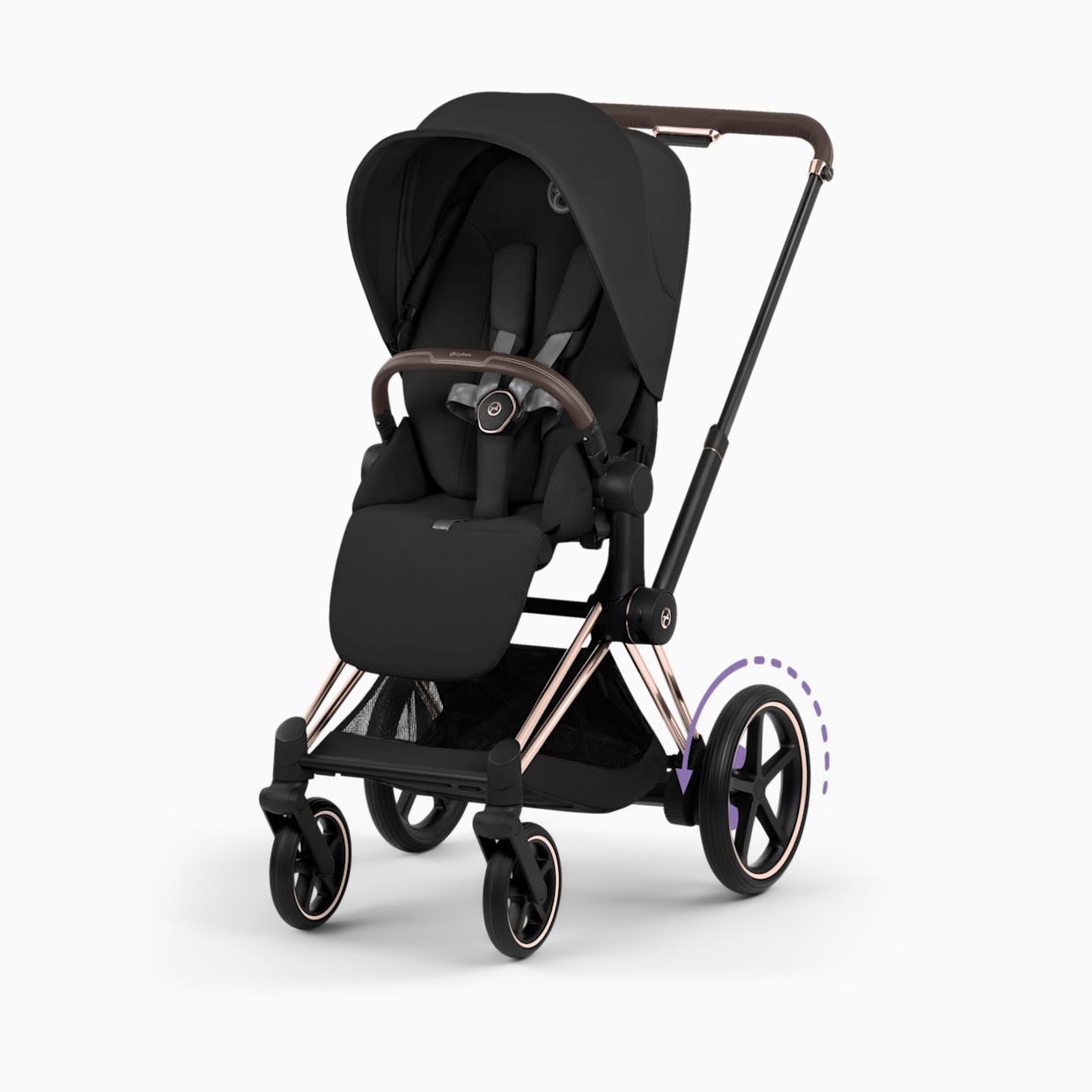 Cybex e-PRIAM Stroller - Sepia Black/Rose Gold Frame.