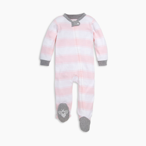 Burt's Bees Baby Organic Sleep & Play Footie Pajamas - Blossom Rugby Peace Stripe, 0-3 Months.
