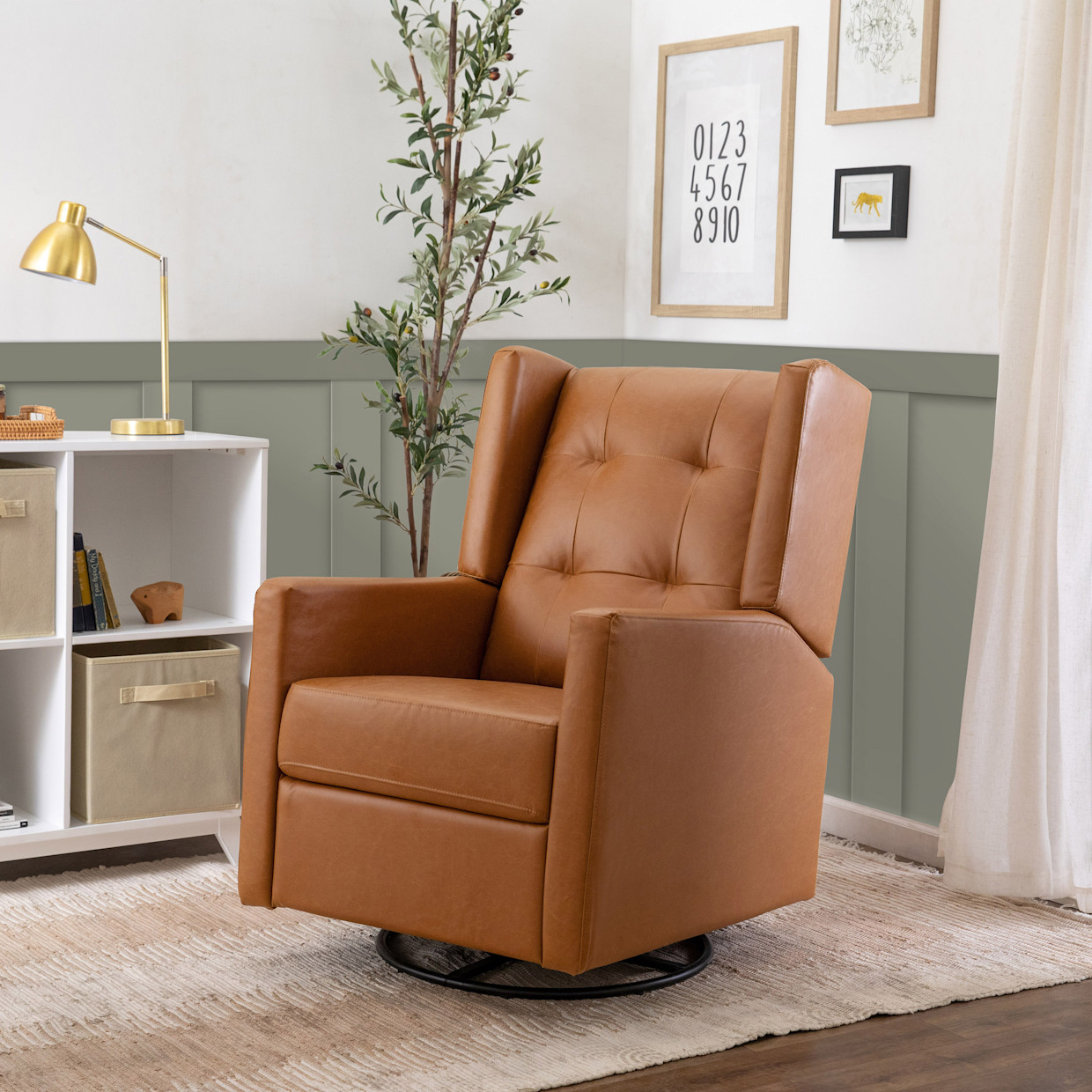 daVinci Maddox Recliner and Swivel Glider - Vegan Tan Leather.