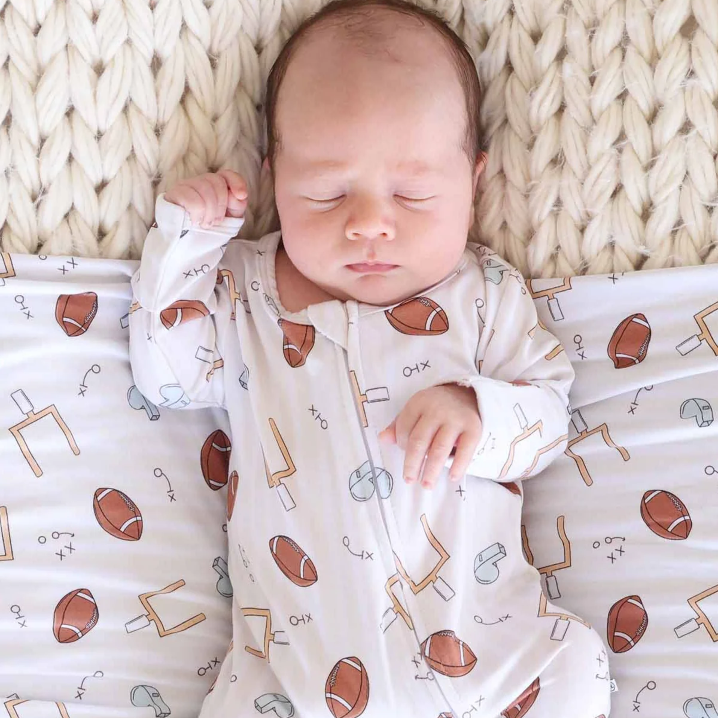 Caden Lane Zipper Footie - Tiny Touchdowns, 3-6 M.