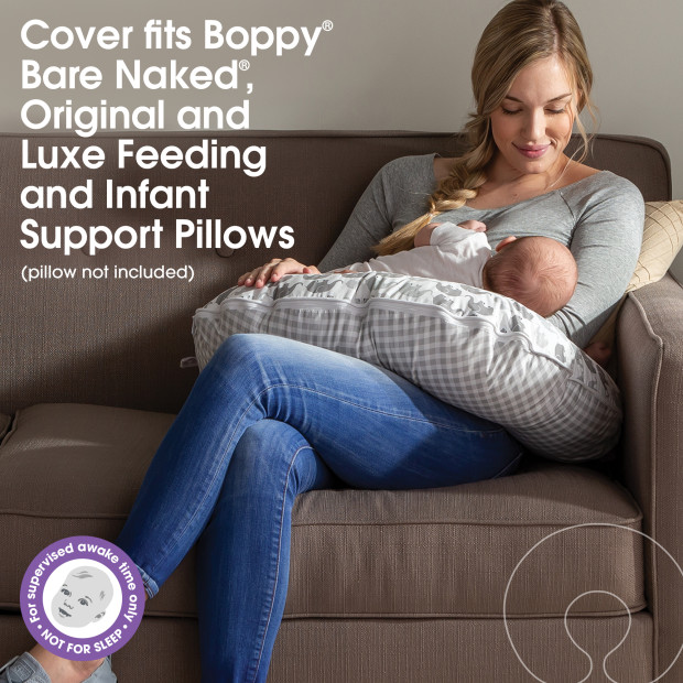 Boppy Premium Nursing Support Pillow Cover - Grey Elephants Plaid.