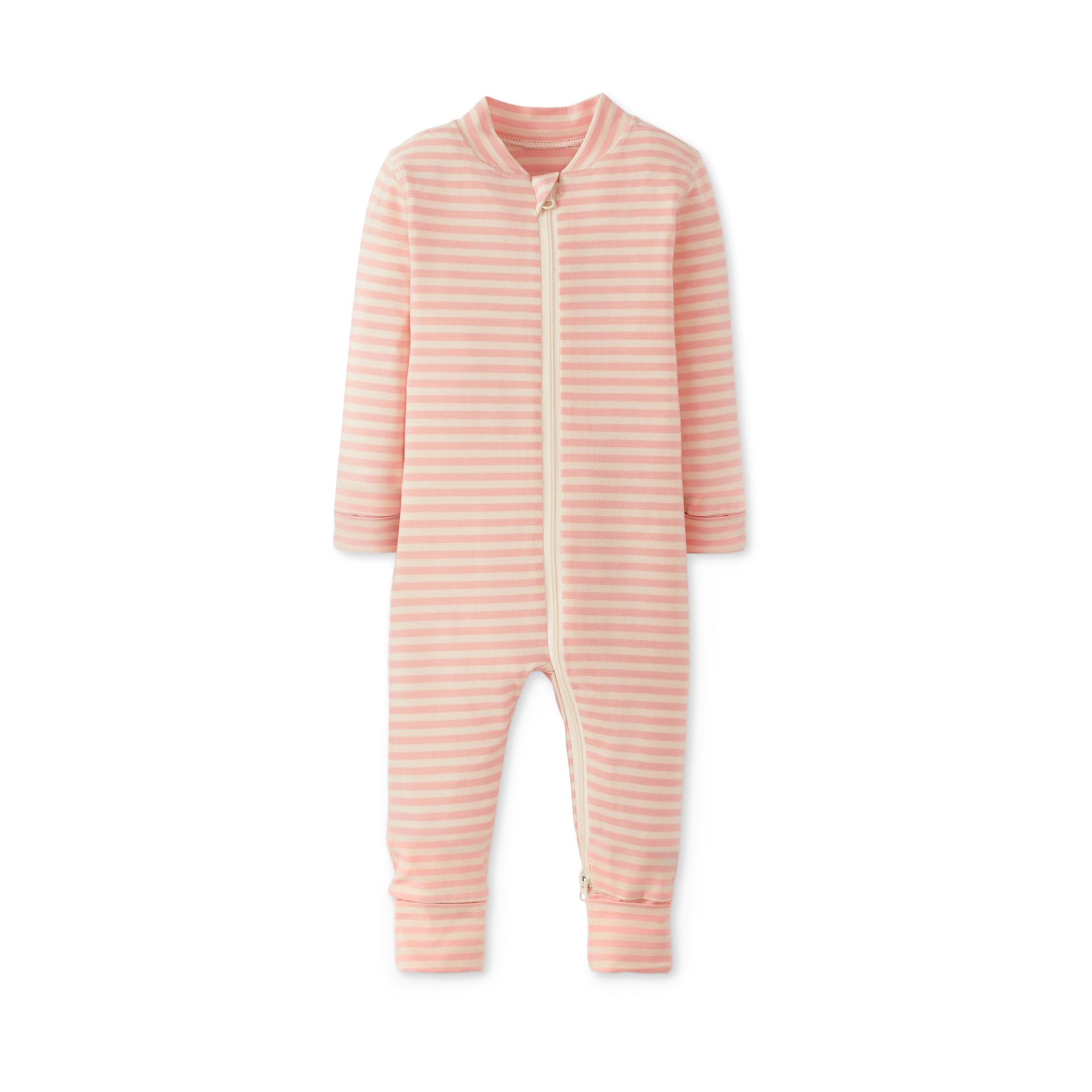 Hanna Andersson Baby 2-Way Zip Sleeper in HannaSoft™ - Ecru/Blush Pink, Newborn.