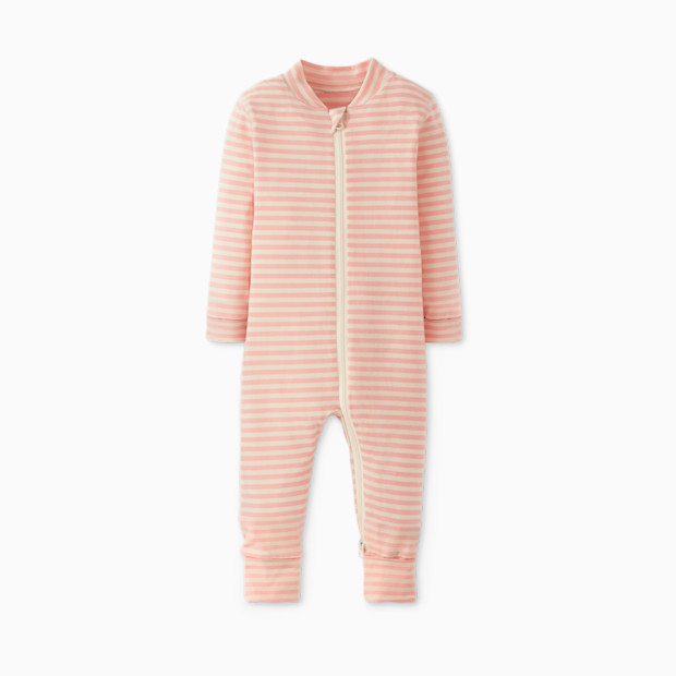 Hanna Andersson Baby 2-Way Zip Sleeper in HannaSoft™ - Ecru/Blush Pink, Newborn.