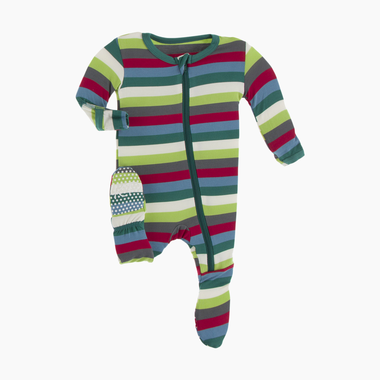 KicKee Pants Zipper Footie - Multi Stripe, 3-6 Months.