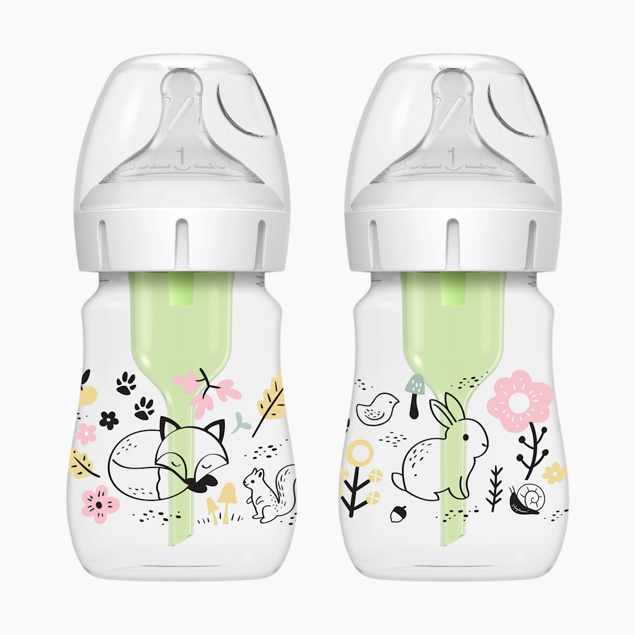 Dr. Brown's Anti-colic Options+ Wide-Neck Baby Bottle, 5oz (2 Pack) - Woodland Designs, 5 Oz.