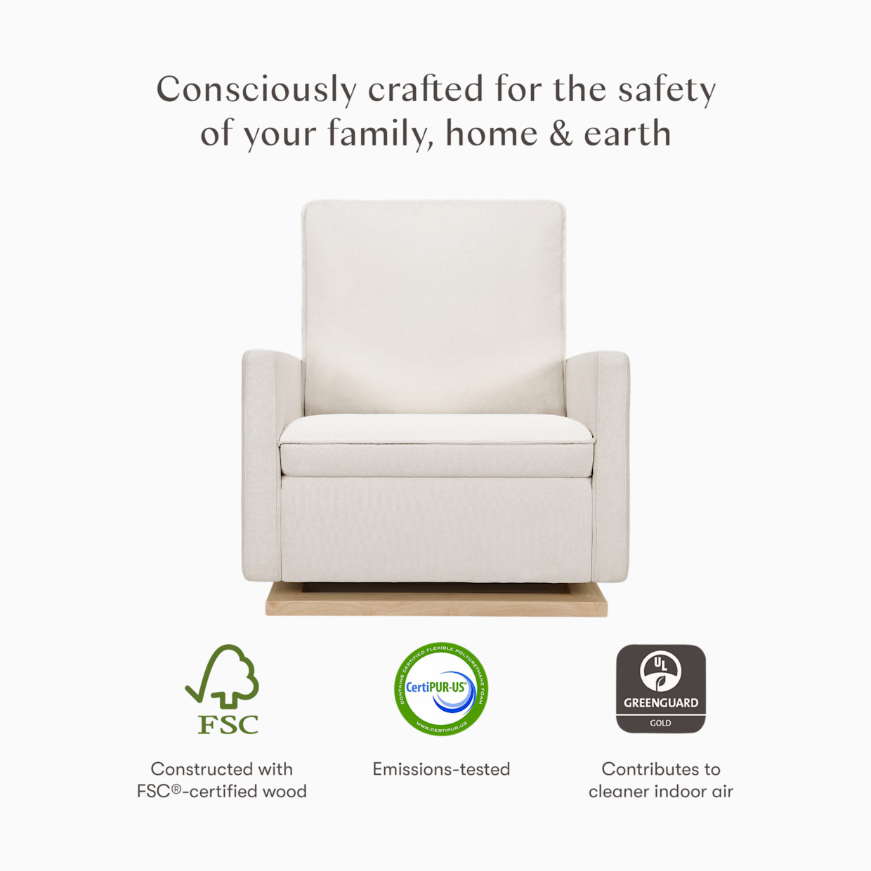 babyletto Cali Pillowback Chair and a Half Glider - Performance Cream Eco-Weave With Light Wood Base.