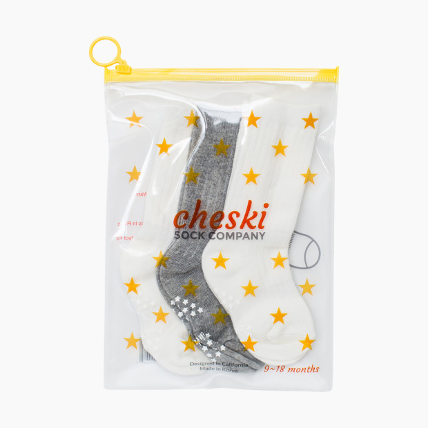 Cheski Socks (3 Pack) - Ribbed Gray/White, 9-18 Months.