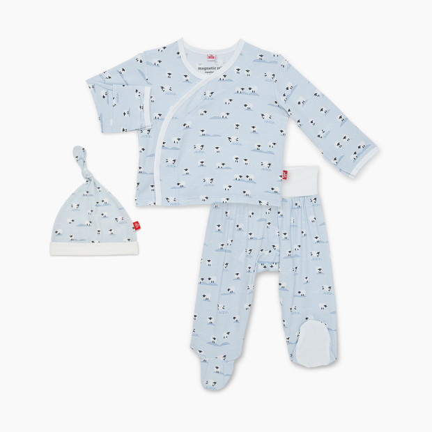 Magnificent Baby Modal Magnetic Wrap 3-Piece Set - Baa Baa Baby Blue, 0-3 M.