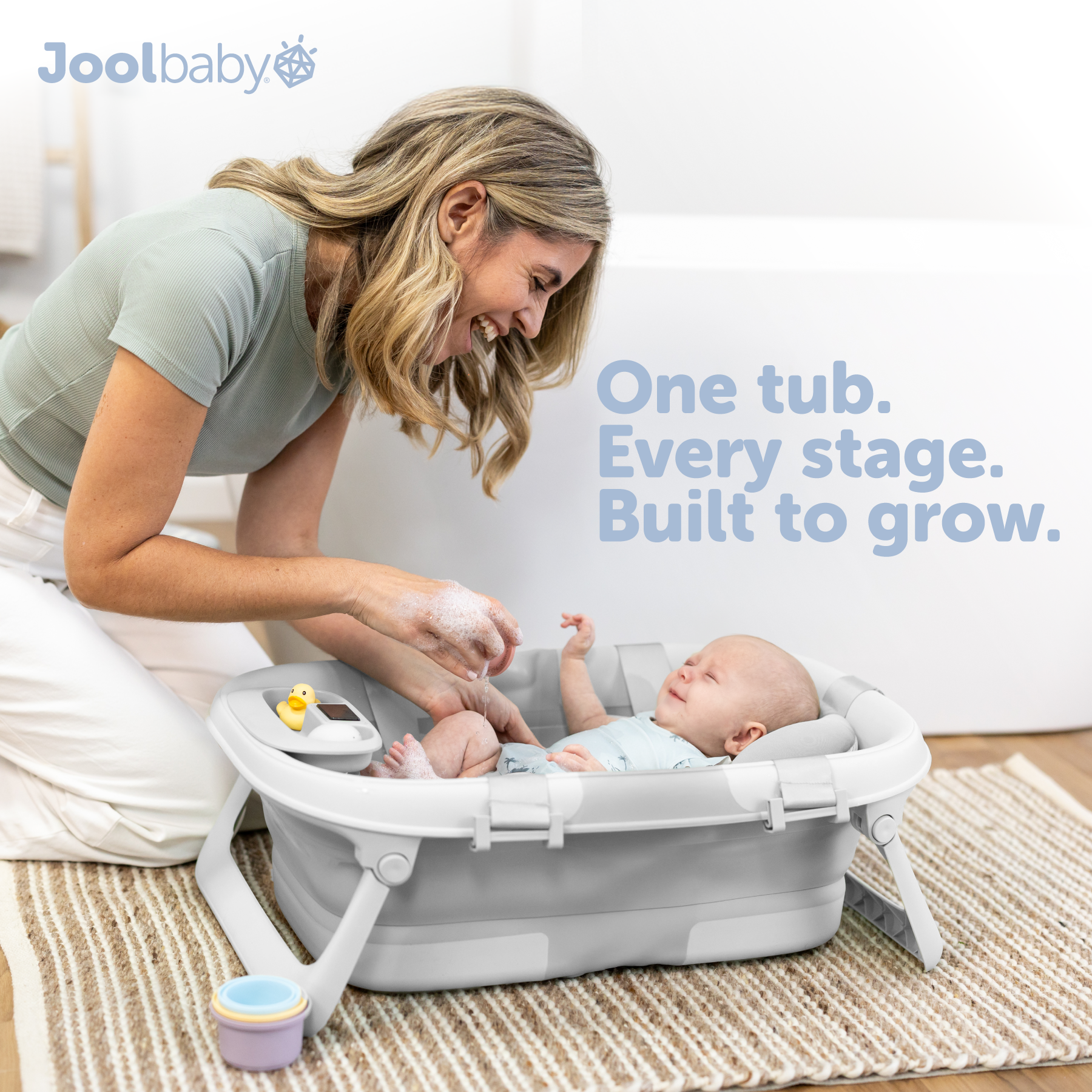 Jool Baby Fold ‘n Store Baby Bathtub With Built-in Thermometer - Grey.