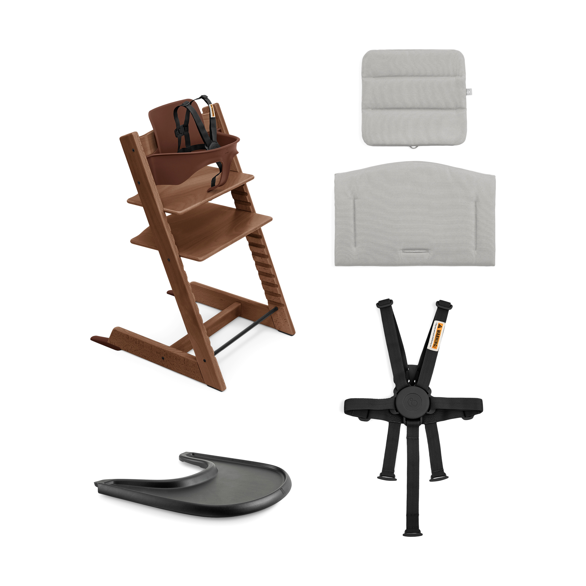 Stokke Tripp Trapp High Chair Complete² - Warm Brown/Anthracite Cushion/Black Tray.