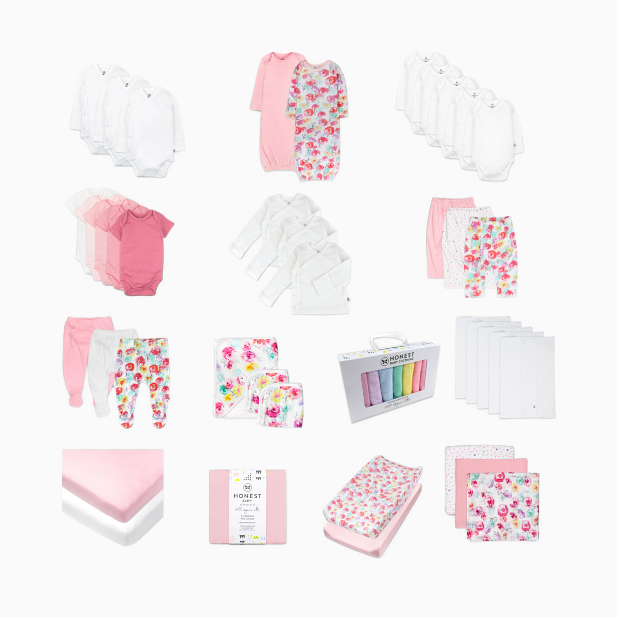 Honest Baby Clothing 50-Piece Organic Cotton Oh Baby Gift Set - Rose Rainbow, 0-3 M.