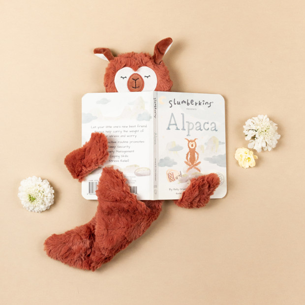 Slumberkins Snuggler & Board Book Gift Bundle (Discontinued) - Copper Alpaca (Stress Relief).