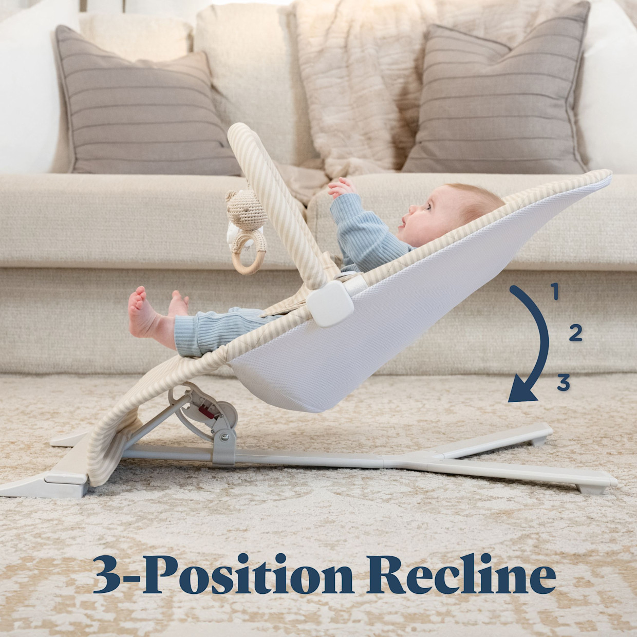 Baby Delight Alpine Deluxe Portable Bouncer - Tan Linen Stripe.