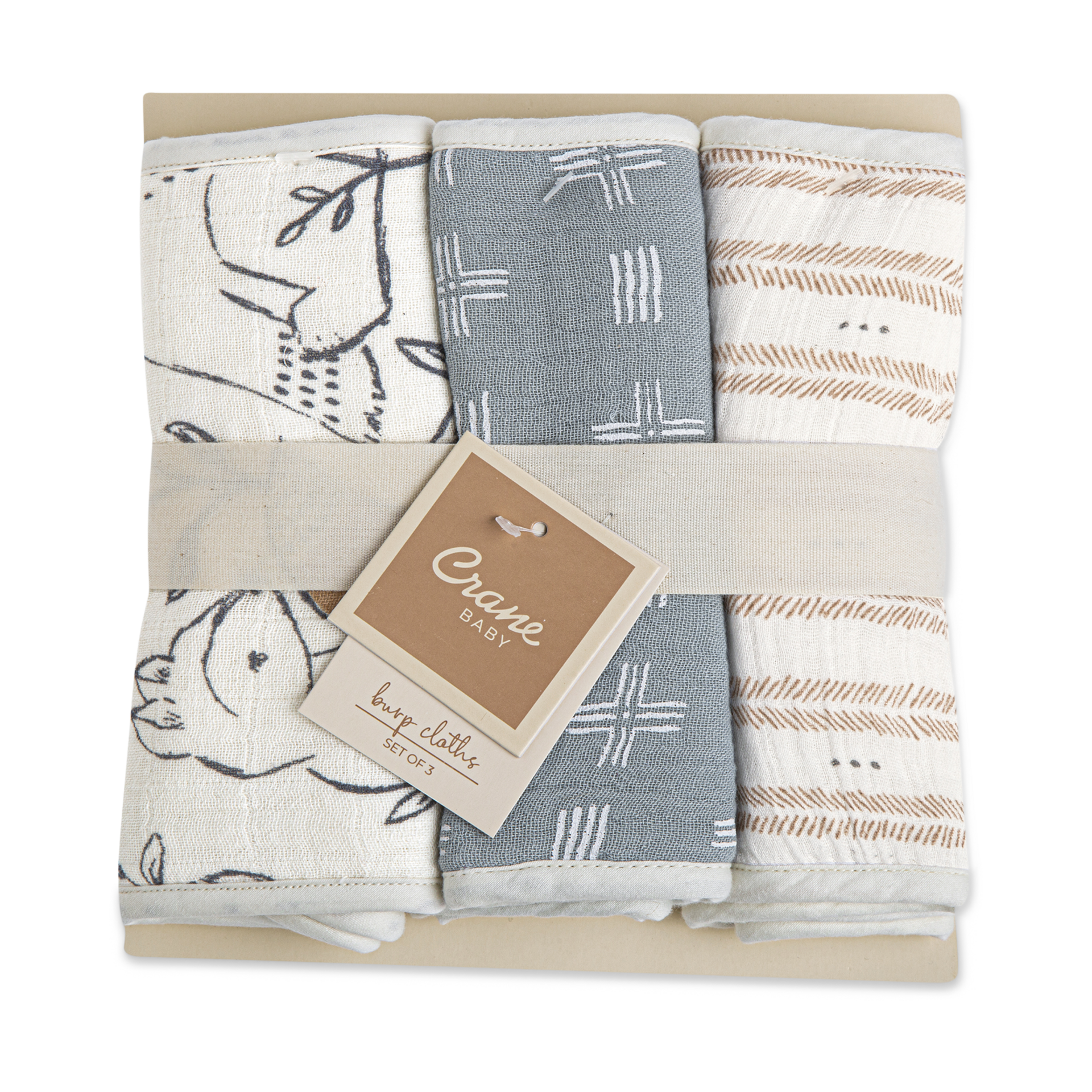 Crane Baby Cotton Muslin and Terry Burp Cloth Set (3 Pack) Ezra