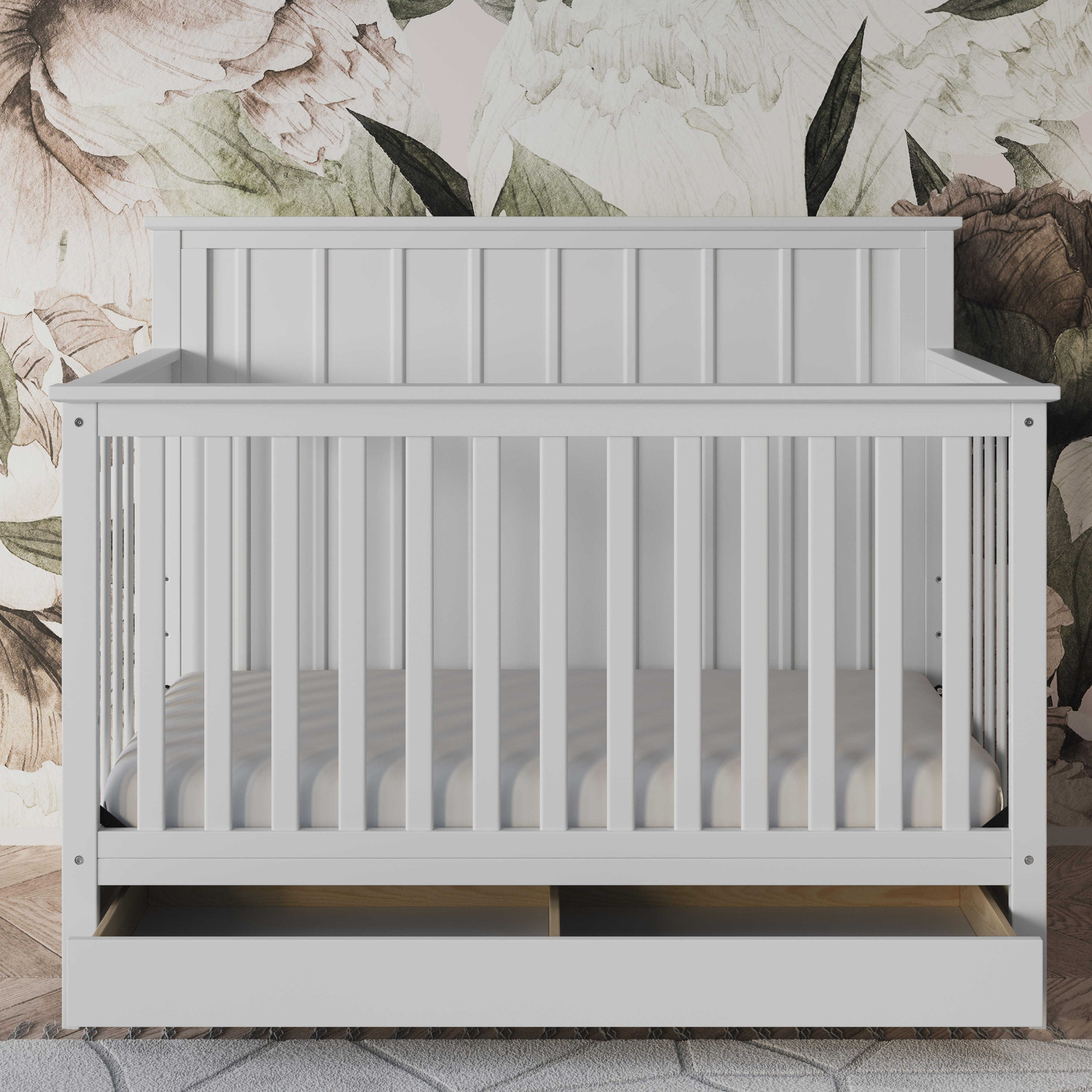 Storkcraft Forrest 4-in-1 Convertible Crib with Drawer - White.
