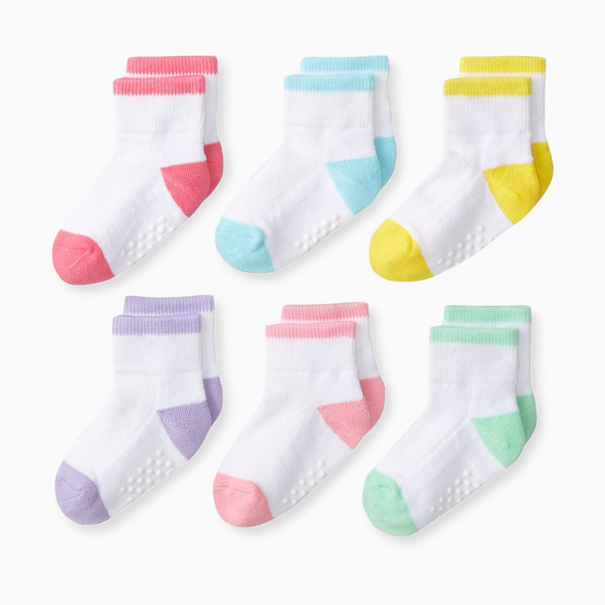 Jefferies Socks Performance Tech Quarter Socks (6 Pack) - Pastel, 0-6 Months.