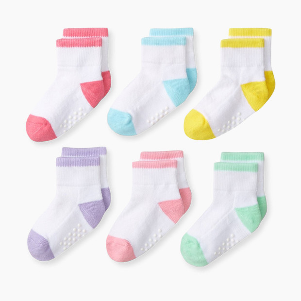 Jefferies Socks Performance Tech Quarter Socks (6 Pack) - Pastel, 0-6 Months.