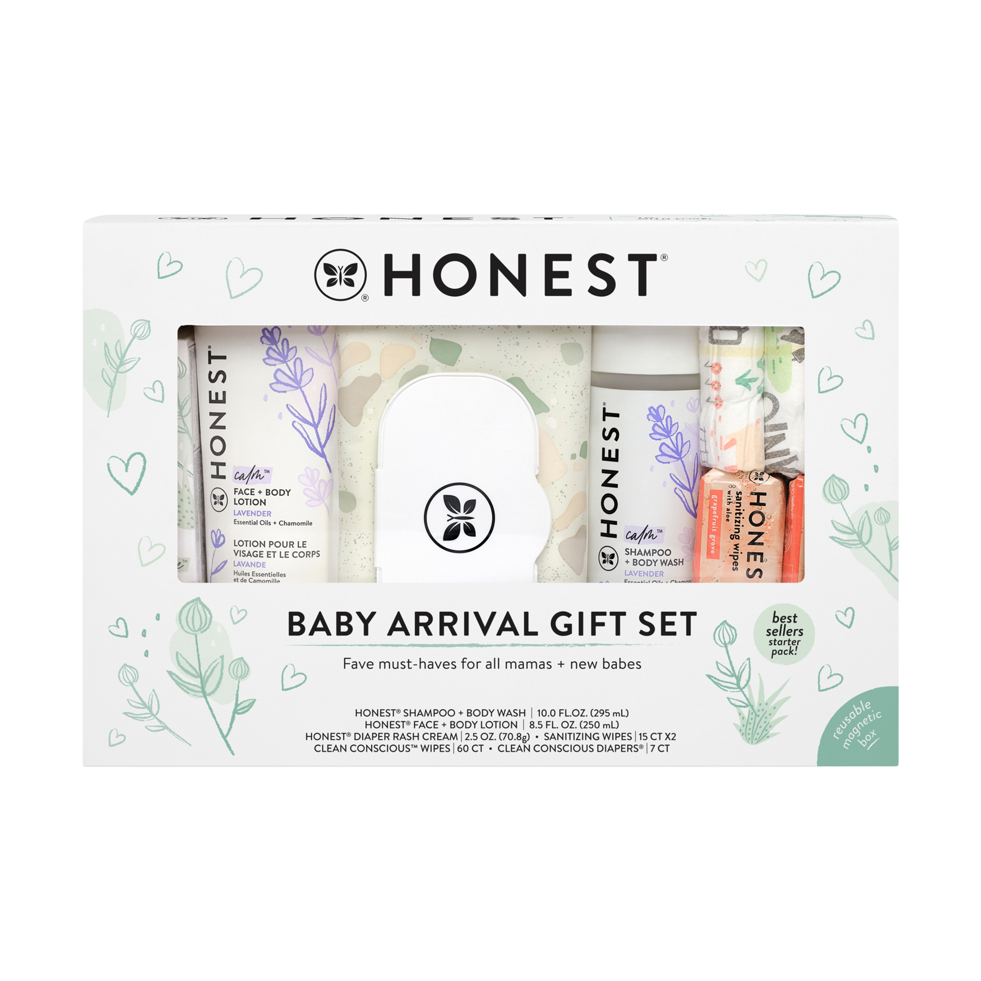 The Honest Company Baby Arrival Gift Set | Newborn Essentials Welcome Box | Diapers, Wipes, Personal Care, Diaper Rash Cream
