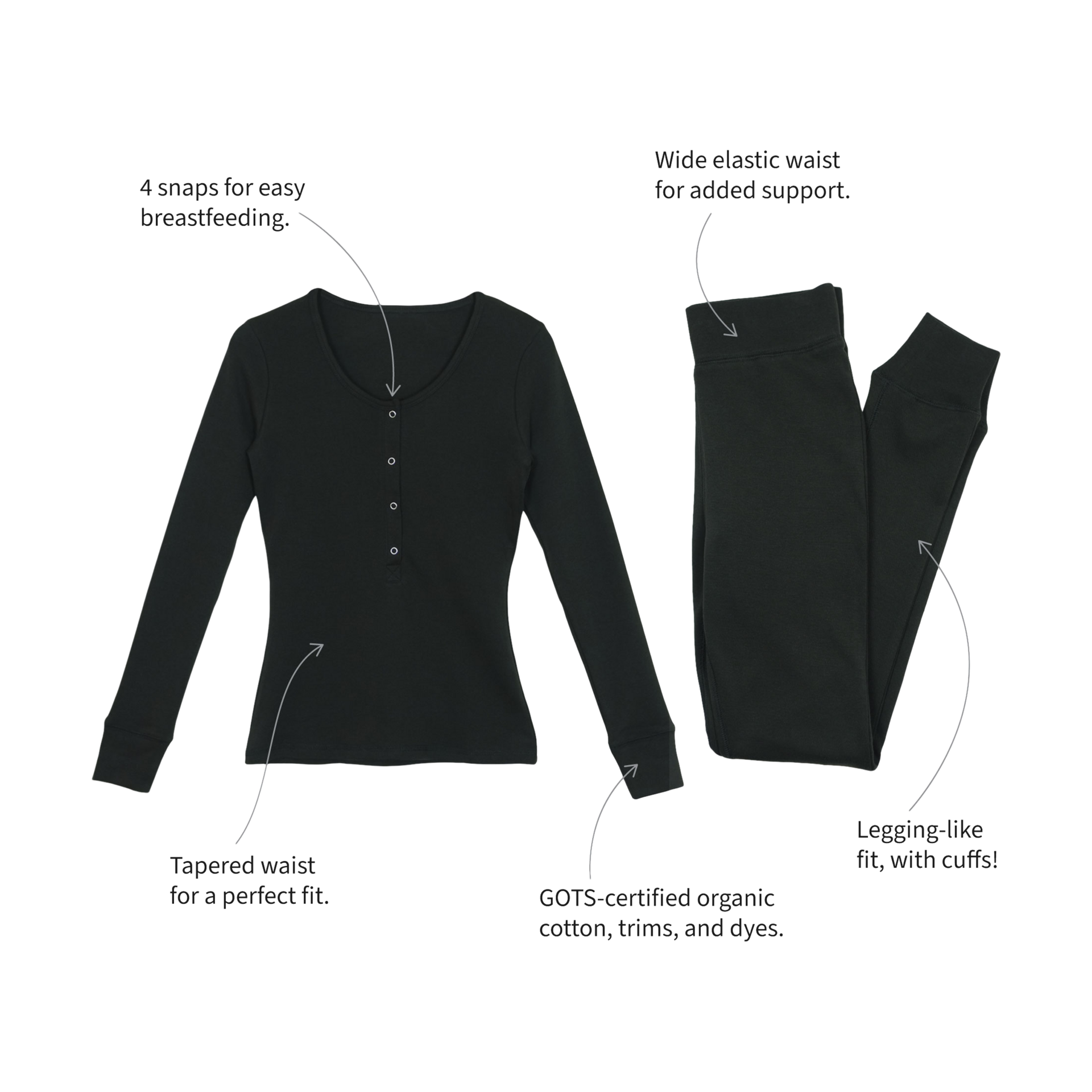 L'ovedbaby Women's Organic Lounge Set - Black, L.