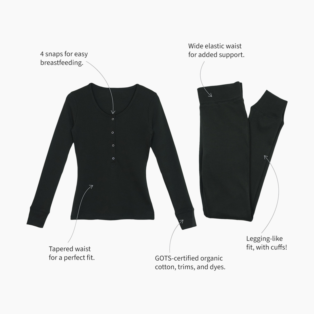 L'ovedbaby Women's Organic Lounge Set - Black, Xs.