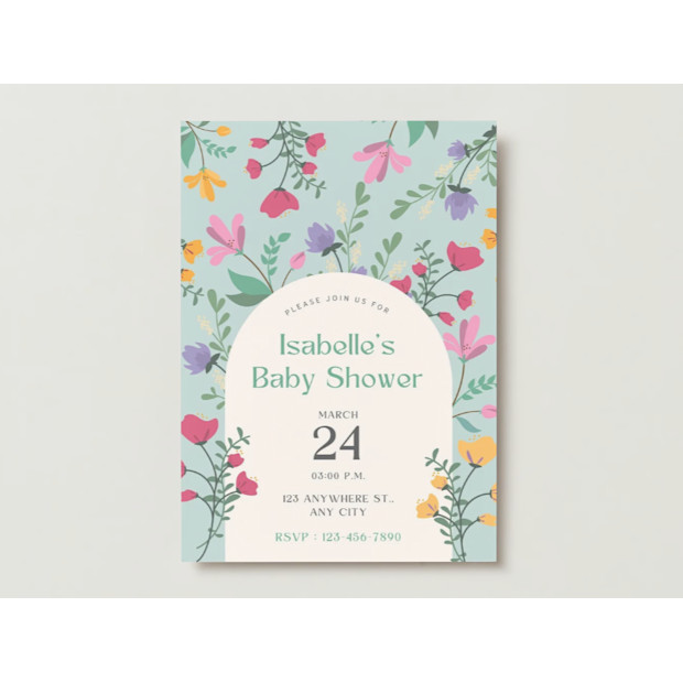 Green Floral Baby Shower Invitation.