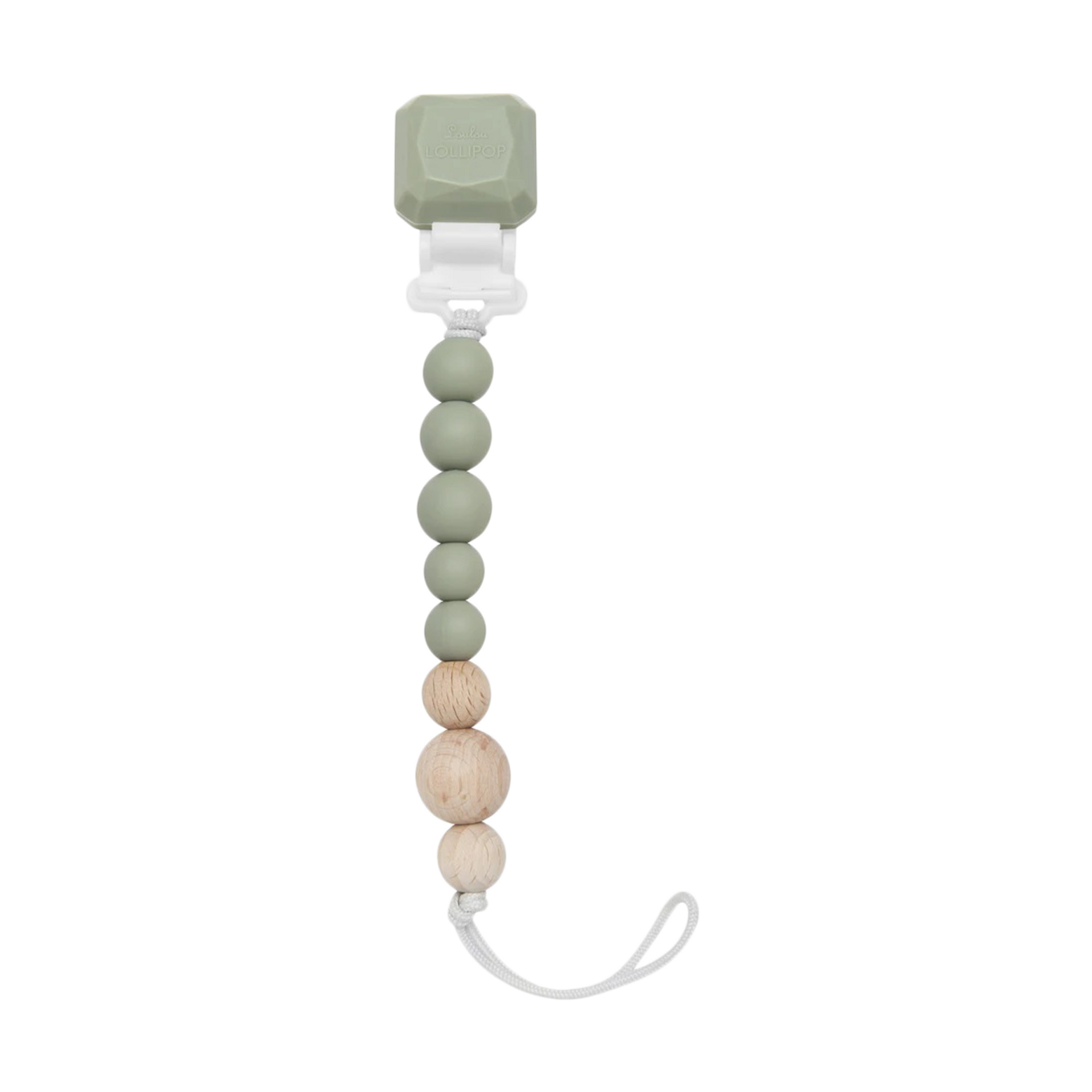 Loulou Lollipop Color Pop Silicone and Wood Pacifier Clip - Silver Sage.
