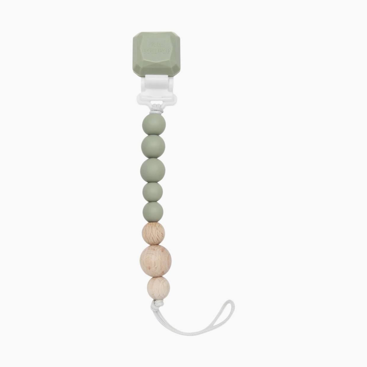 Loulou Lollipop Color Pop Silicone and Wood Pacifier Clip - Silver Sage.