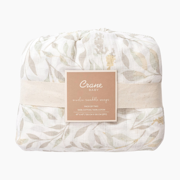 Crane Baby Cotton Muslin Swaddles (2 Pack) - Willow Multi-Color Leaf.