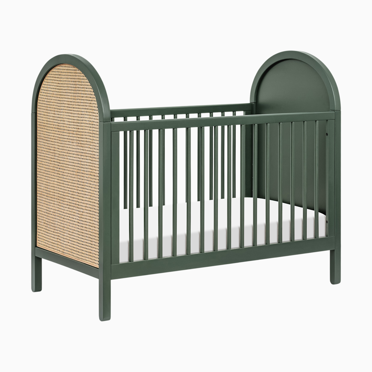 babyletto Bondi 3-in-1 Convertible Crib with Toddler Bed Conversion Kit - Forest Green With Natural Cane.