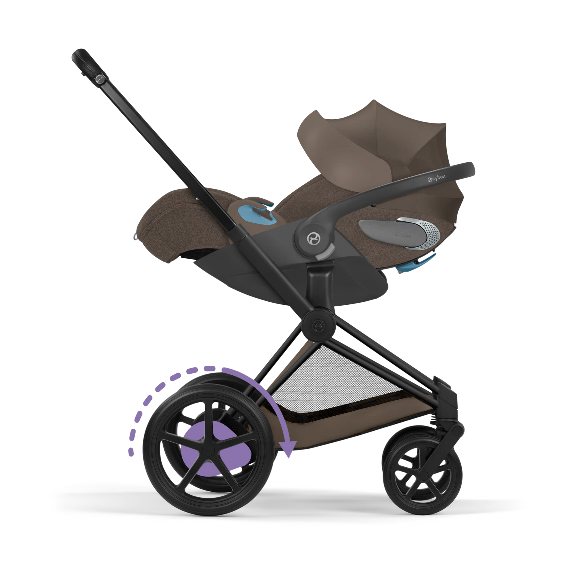 Cybex e-PRIAM Stroller + CLOUD T Infant Car Seat Travel System - Coconut Brown.