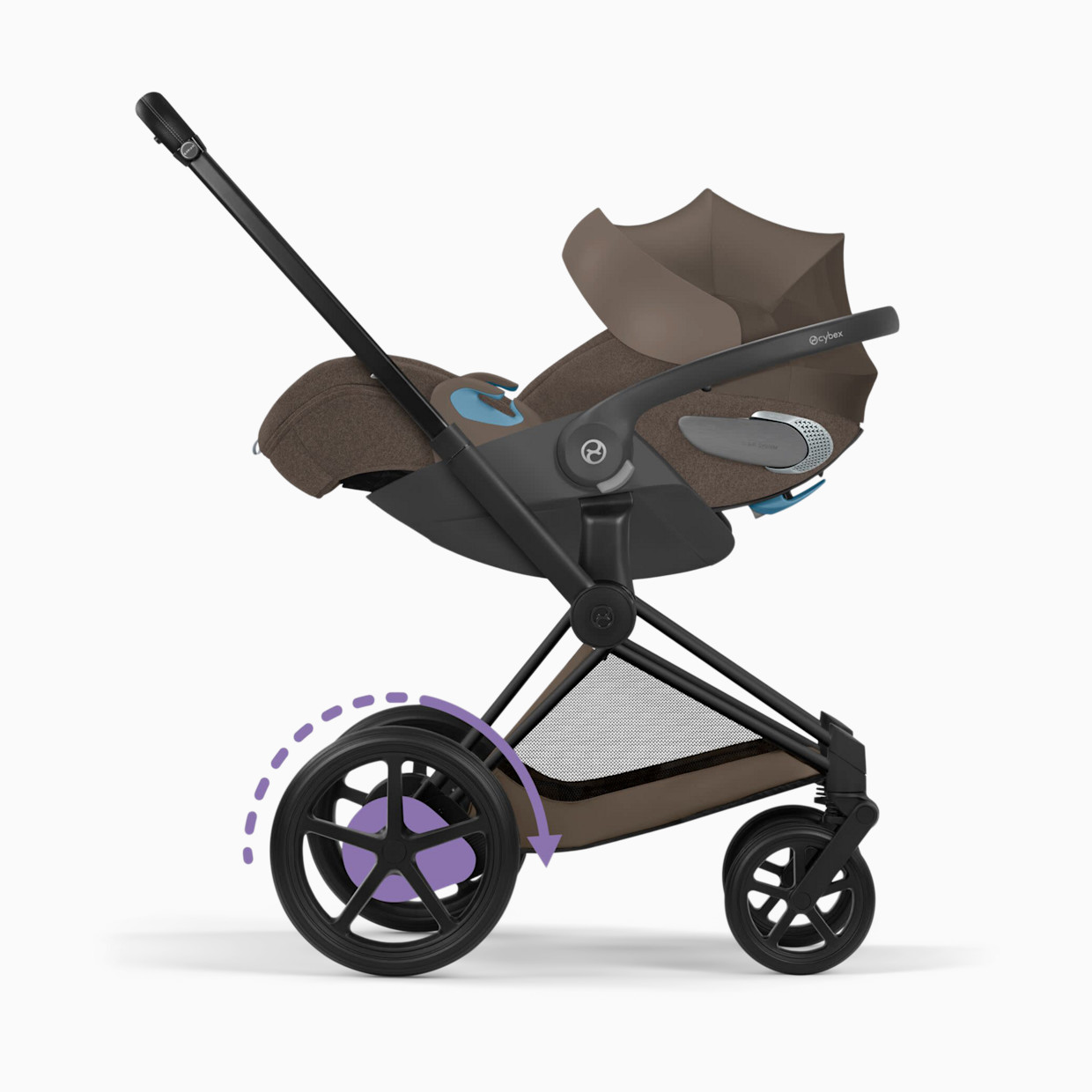 Cybex e-PRIAM Stroller + CLOUD T Infant Car Seat Travel System - Coconut Brown.
