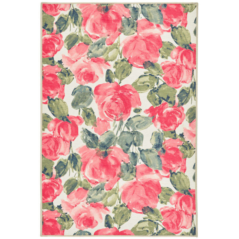 Pretty Peonies Multi Machine Washable Rug.