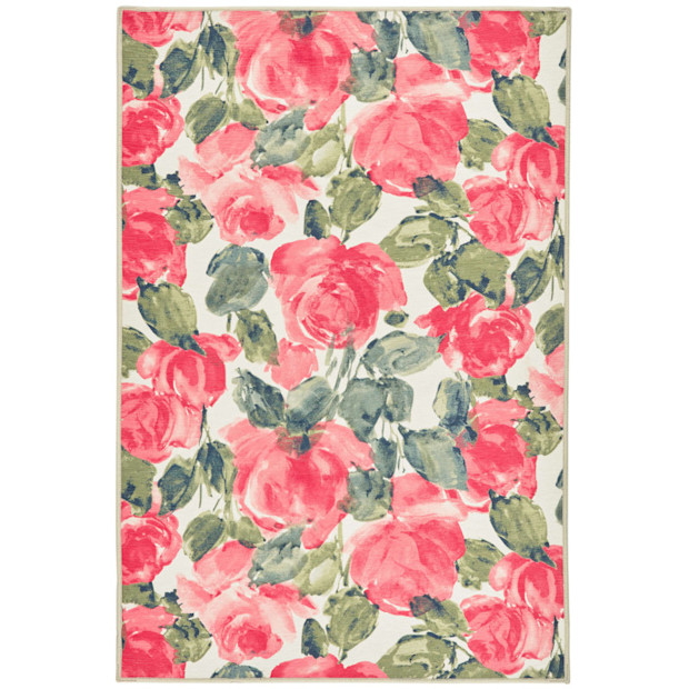 Pretty Peonies Multi Machine Washable Rug.